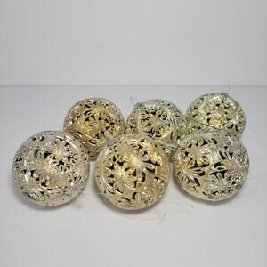 6 Gold Vintage 1980s Christmas 3D Holiday Ornament Bulbs